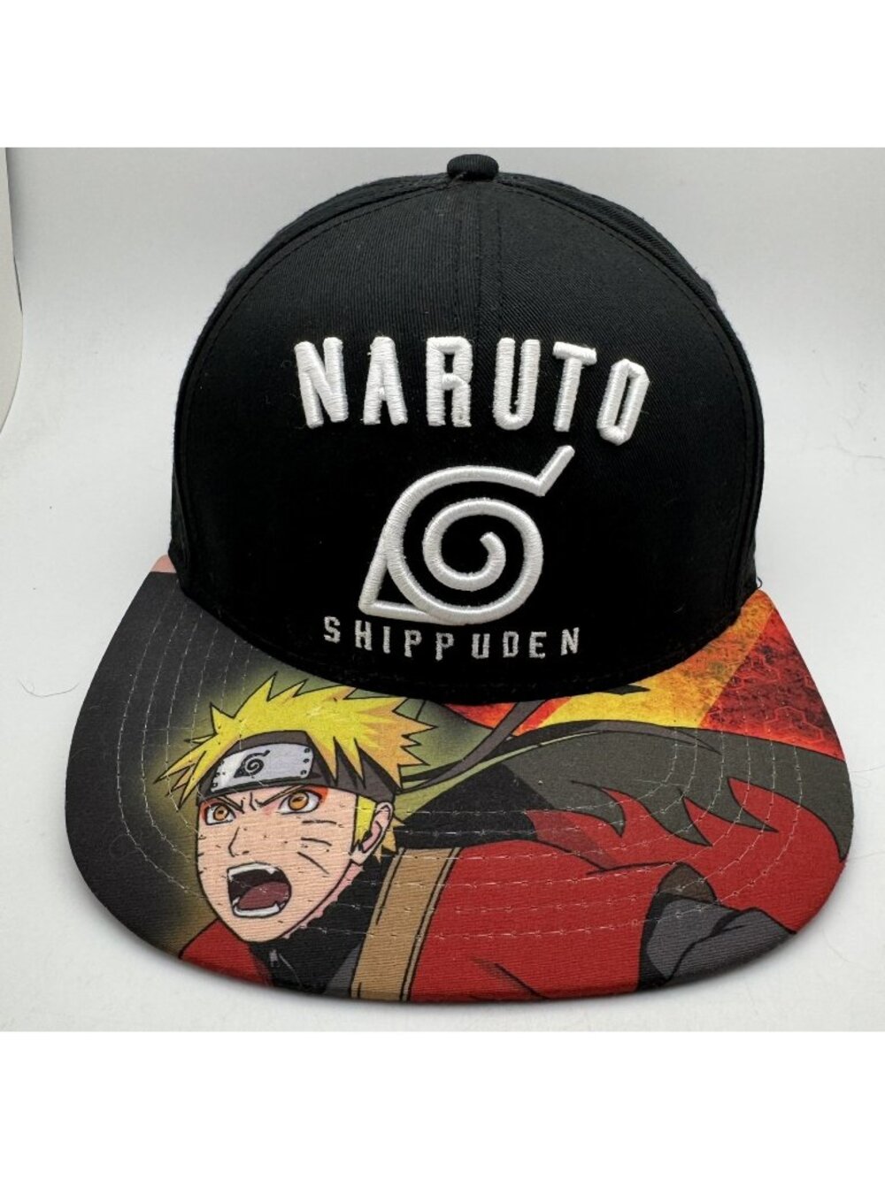 Naruto Shippuden Anime Snapback Hat OSFM Black Flat Bill Adjustable Cap Mens